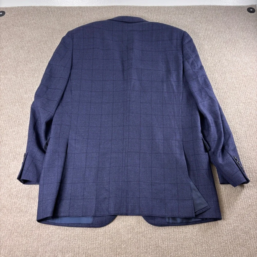 Ermenegidlo Zegna Navy Blue Windowpane Plaid Wool Mila Blazer Sz EU 54L / US 44L